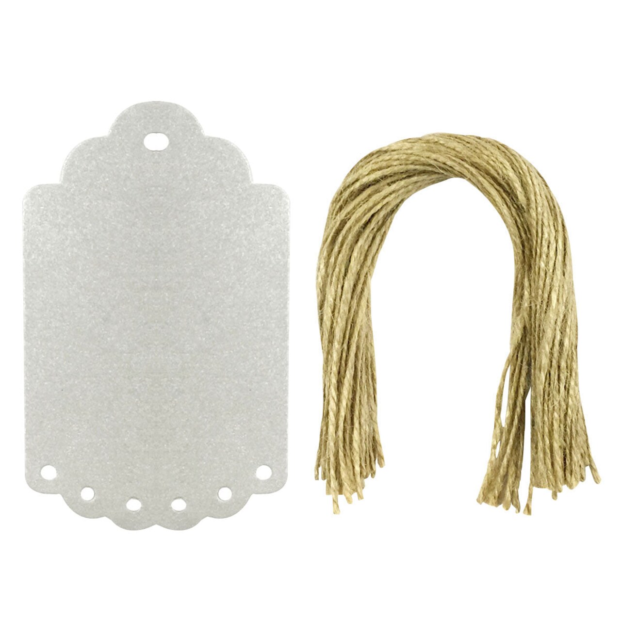 Wrapables 50 Gift Tags/Kraft Hang Tags with Free Cut Strings for Gifts, Crafts & Price Tags, Large Scalloped Edge, Shimmer Silver